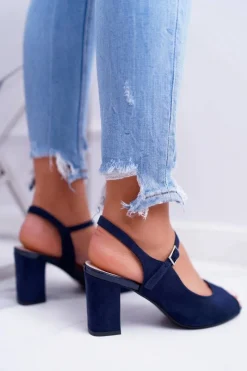 Discount Sandały Damskie Na Słupku Sergio Leone SK808 Granat Dali Damskie Sandały Na Obcasie