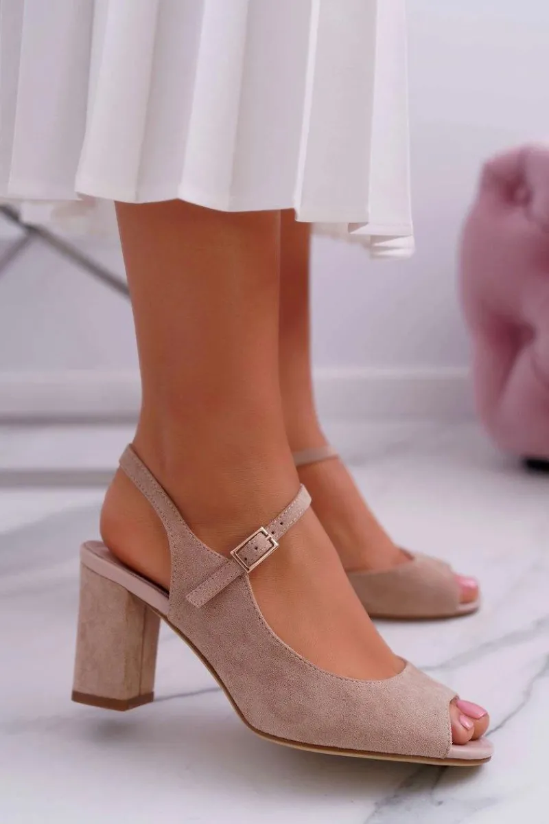 Online Sandały Damskie Na Słupku Sergio Leone SK808 Beżowe Dali Damskie Sandały Na Obcasie