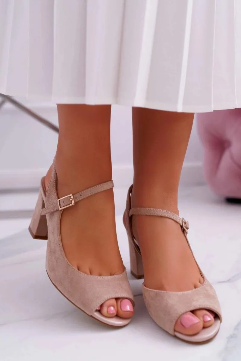 Online Sandały Damskie Na Słupku Sergio Leone SK808 Beżowe Dali Damskie Sandały Na Obcasie