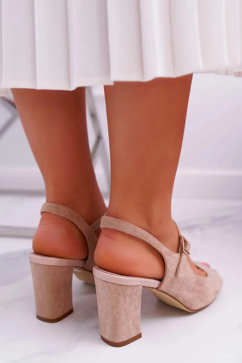 Online Sandały Damskie Na Słupku Sergio Leone SK808 Beżowe Dali Damskie Sandały Na Obcasie