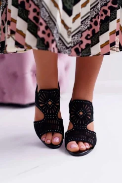 Best Buty Sergio Leone Sandały Damskie Na Słupku Sergio Leone SK852 Zamszowe Czarne Diven