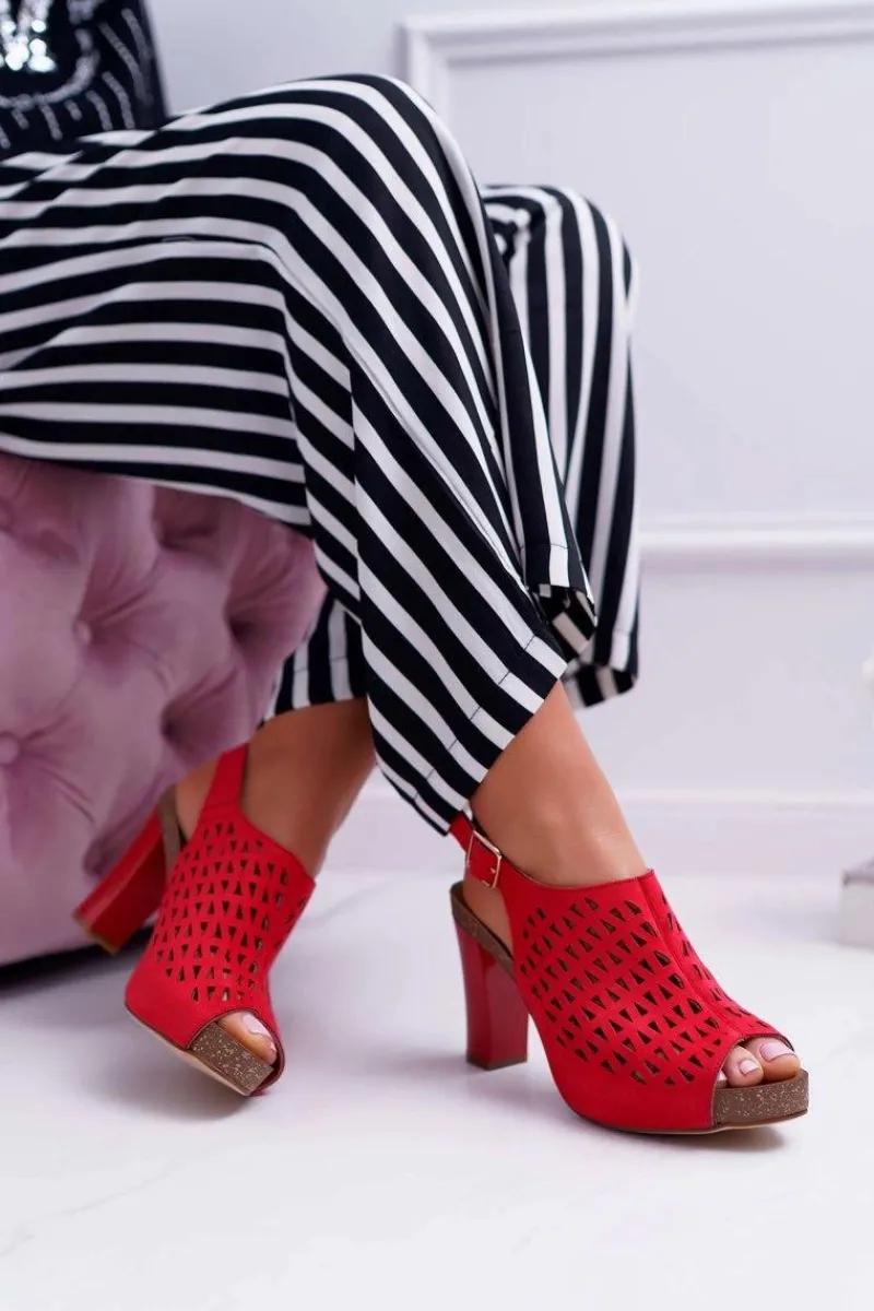 Buty Sergio Leone Sandały Damskie Na Słupku Sergio Leone SK850 Czerwone Farmona