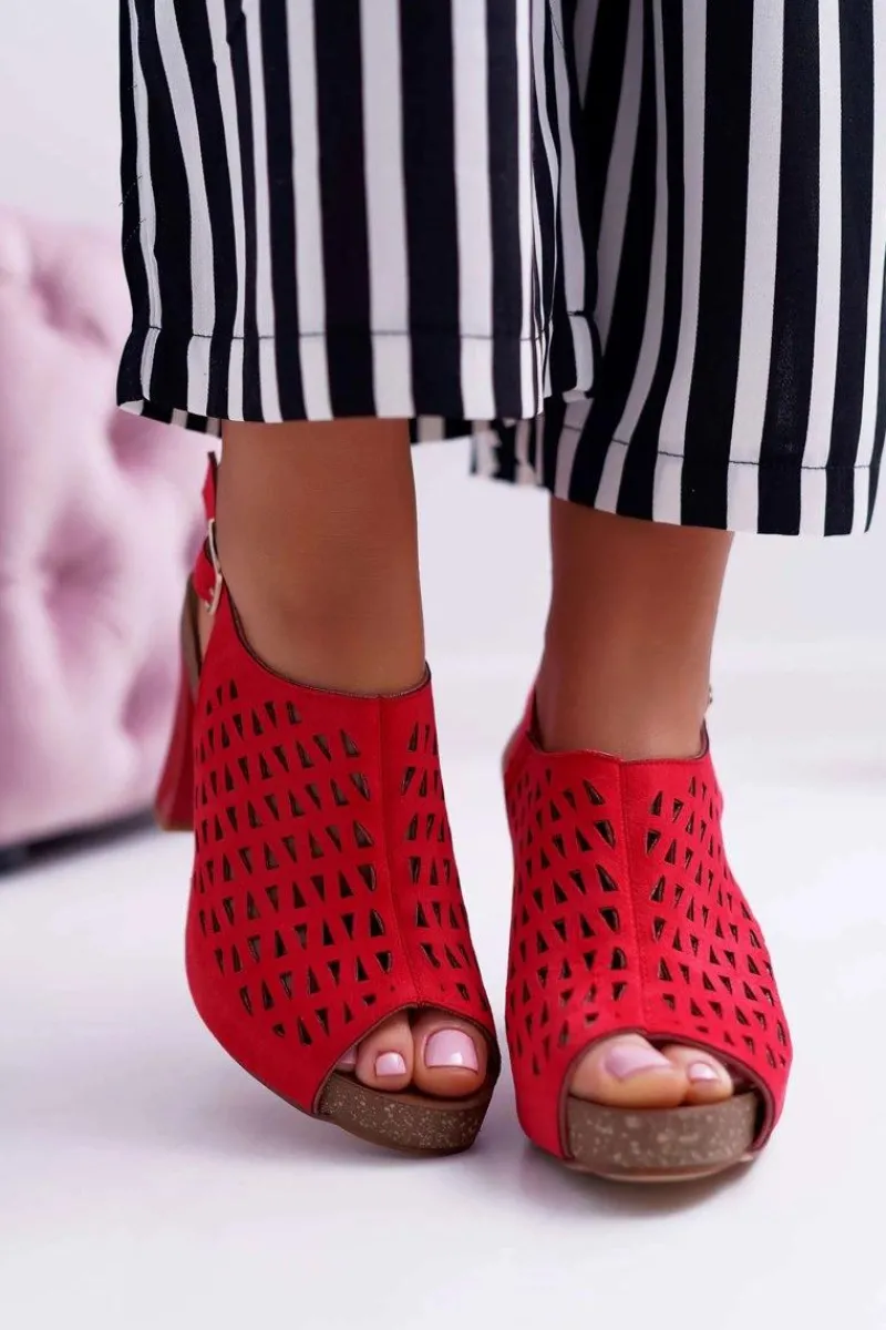 Buty Sergio Leone Sandały Damskie Na Słupku Sergio Leone SK850 Czerwone Farmona