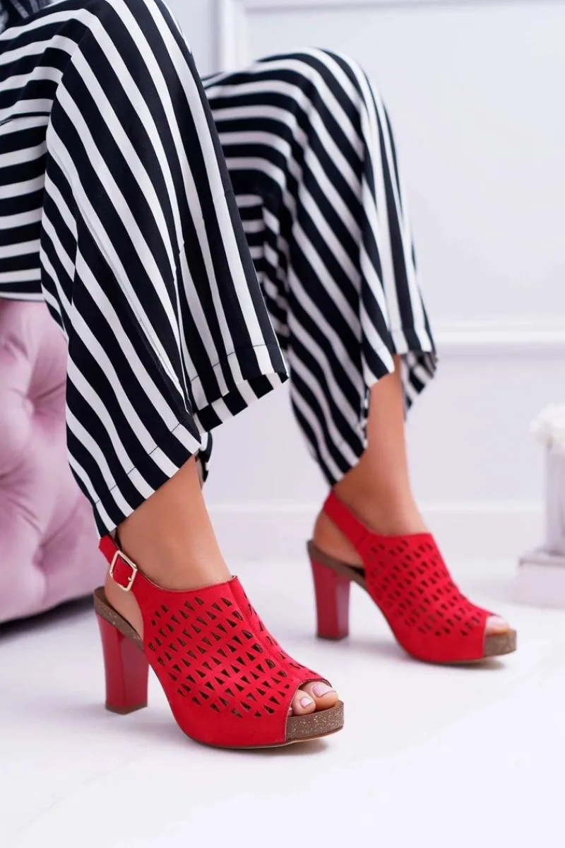 Buty Sergio Leone Sandały Damskie Na Słupku Sergio Leone SK850 Czerwone Farmona