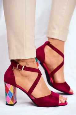 New Buty Sergio Leone Sandały Damskie Na Słupku Sergio Leone Fuksja SK865