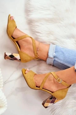 New Buty Sergio Leone Sandały Damskie Na Słupku Sergio Leone Żółte SK865