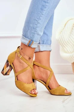 New Buty Sergio Leone Sandały Damskie Na Słupku Sergio Leone Żółte SK865