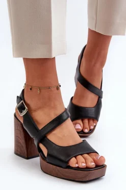 Buty Sergio Leone Sandały Damskie Na Słupku Sergio Leone SK577 Czarne