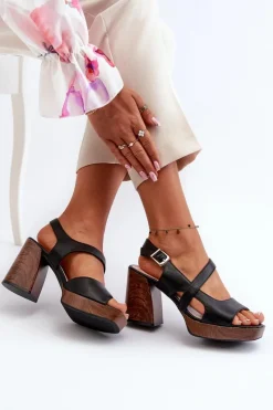 Buty Sergio Leone Sandały Damskie Na Słupku Sergio Leone SK577 Czarne