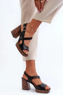 Buty Sergio Leone Sandały Damskie Na Słupku Sergio Leone SK577 Czarne