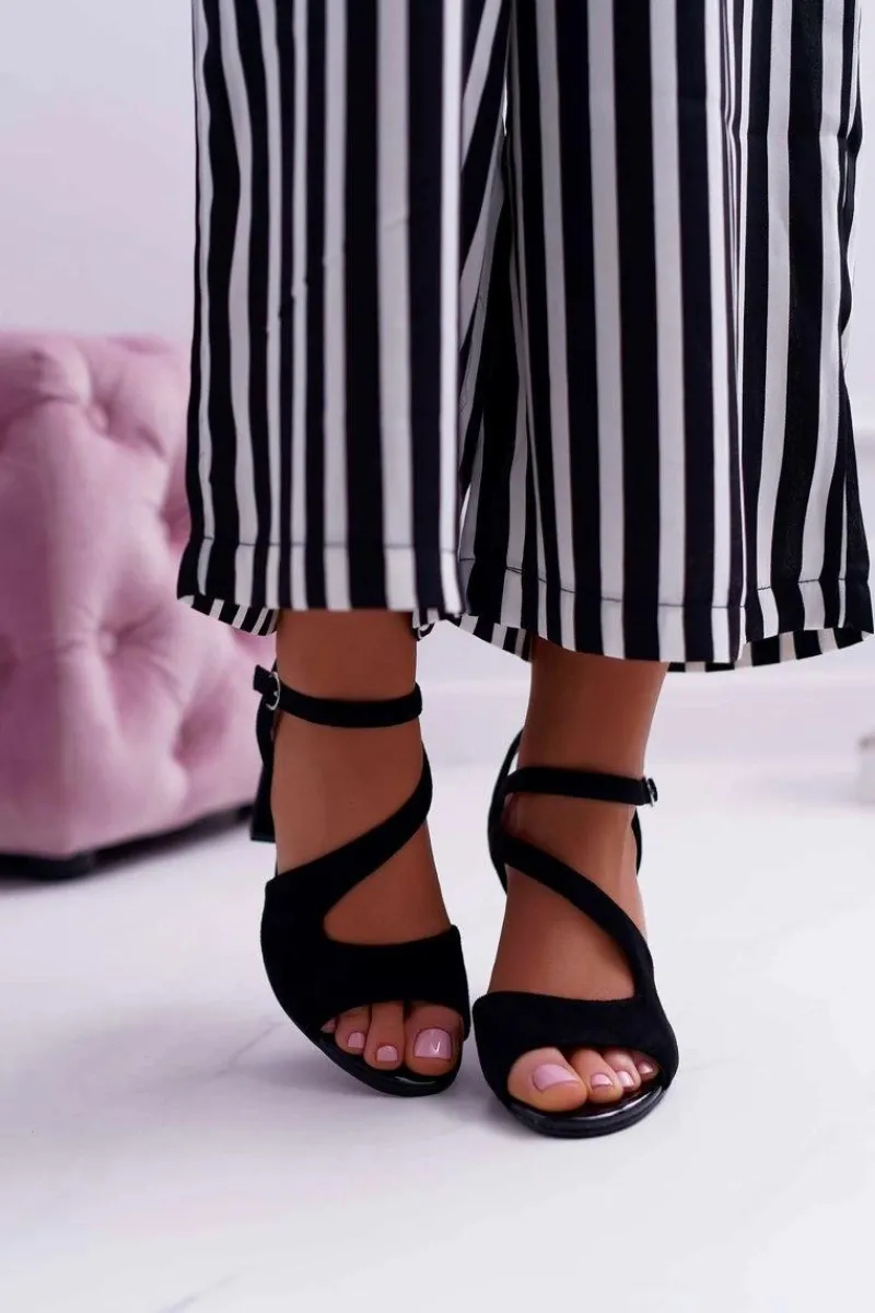 Online Buty Sergio Leone Sandały Damskie Na Słupku Sergio Leone SK868 Zamszowe Czarne Mersi