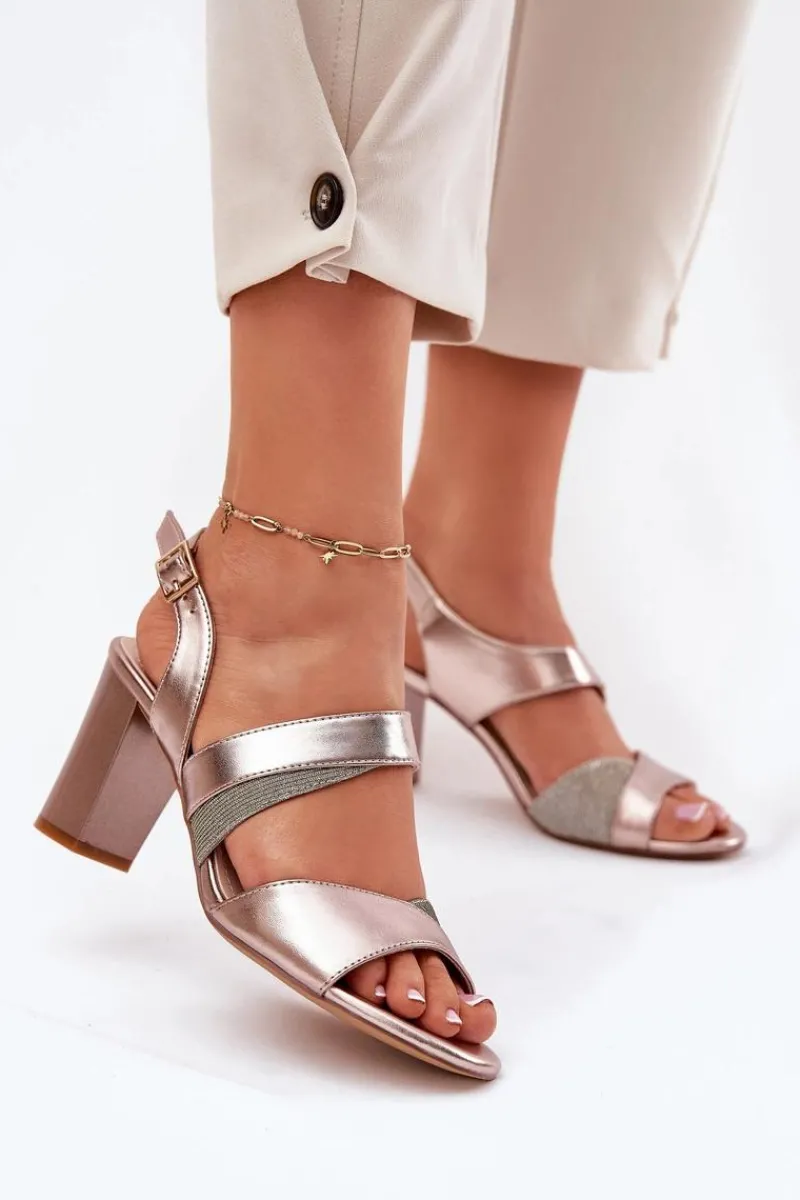 Sandały Damskie Na Słupku Sergio Leone SK866 Różowe Złoto Damskie Sandały Na Słupku|Sandały Na Obcasie