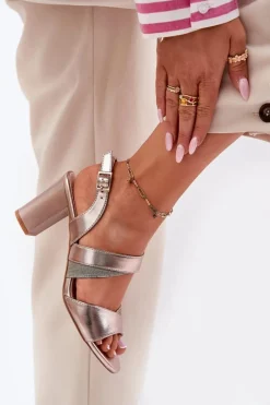 Sandały Damskie Na Słupku Sergio Leone SK866 Różowe Złoto Damskie Sandały Na Słupku|Sandały Na Obcasie