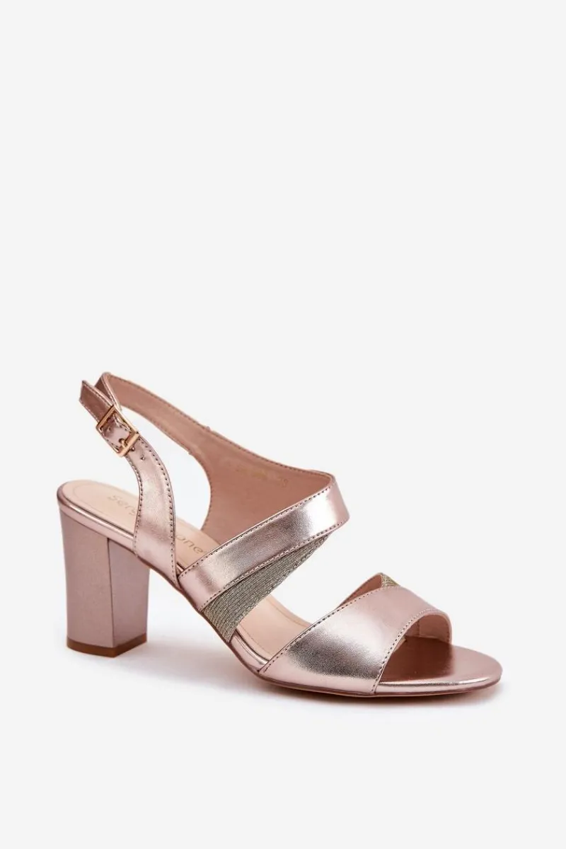 Sandały Damskie Na Słupku Sergio Leone SK866 Różowe Złoto Damskie Sandały Na Słupku|Sandały Na Obcasie