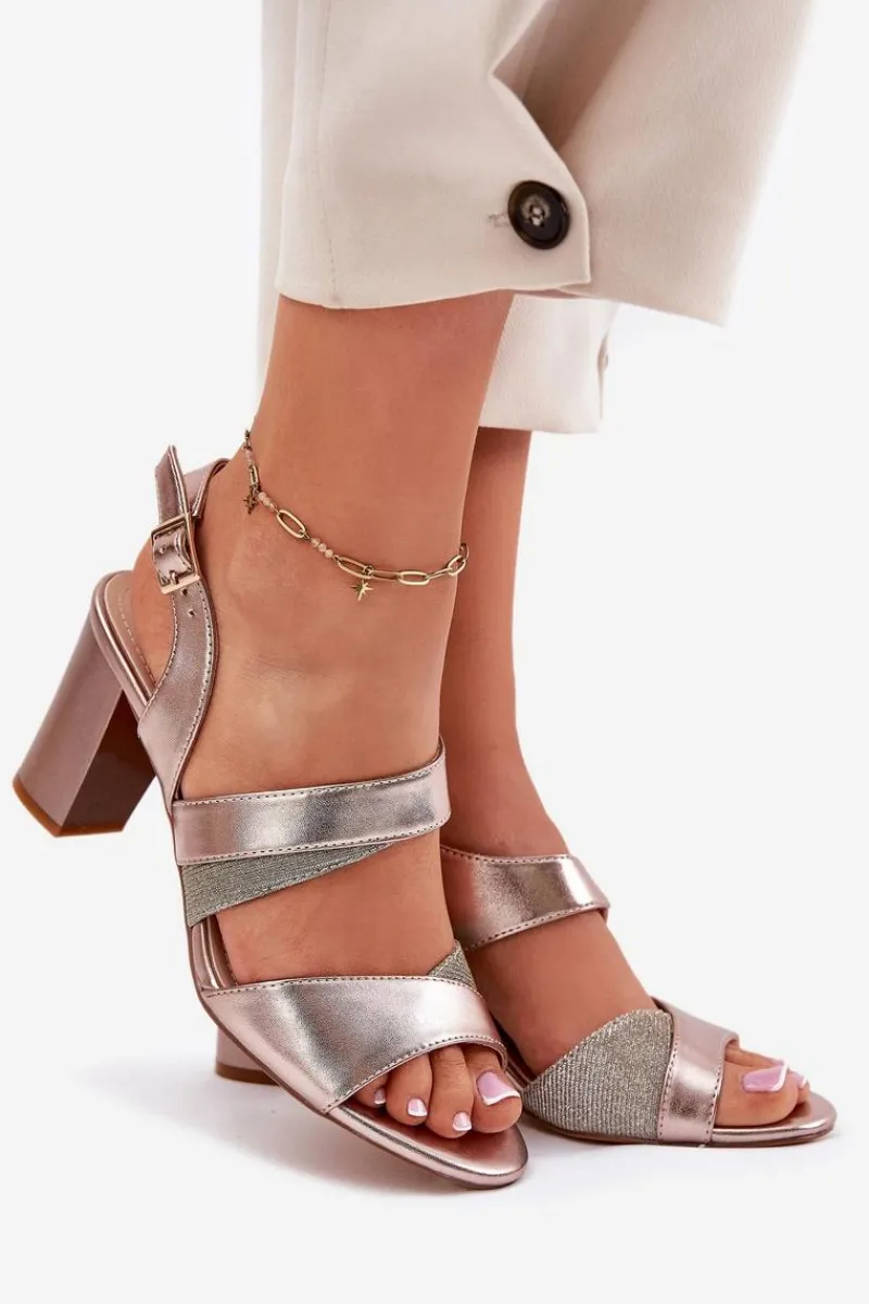 Sandały Damskie Na Słupku Sergio Leone SK866 Różowe Złoto Damskie Sandały Na Słupku|Sandały Na Obcasie