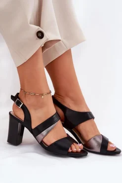 Sandały Na Słupku|Sandały Na Obcasie>Buty Sergio Leone Sandały Damskie Na Słupku Sergio Leone SK866 Czarne Czarny