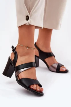 Sandały Na Słupku|Sandały Na Obcasie>Buty Sergio Leone Sandały Damskie Na Słupku Sergio Leone SK866 Czarne Czarny