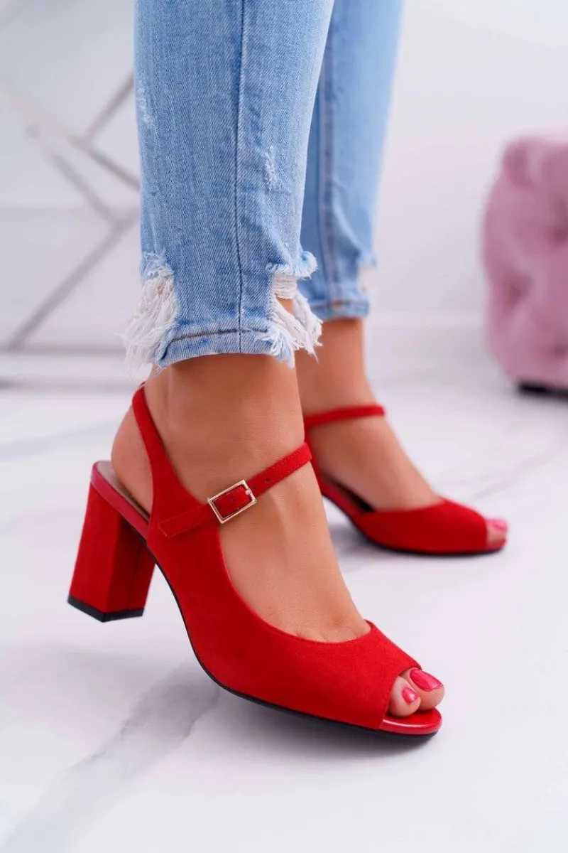 Sandały Damskie Na Słupku Sergio Leone SK808 Czerwone Dali Damskie Sandały Na Obcasie