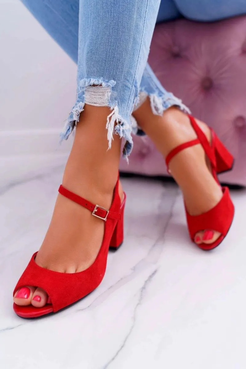 Sandały Damskie Na Słupku Sergio Leone SK808 Czerwone Dali Damskie Sandały Na Obcasie