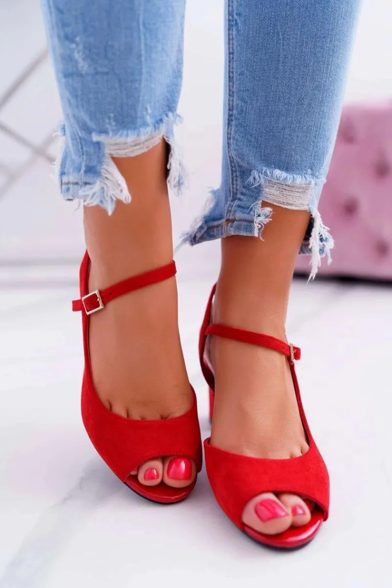 Sandały Damskie Na Słupku Sergio Leone SK808 Czerwone Dali Damskie Sandały Na Obcasie