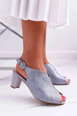 Hot Sandały Damskie Na Słupku Sergio Leone SK800 Szare Fanfara Damskie Sandały Na Obcasie