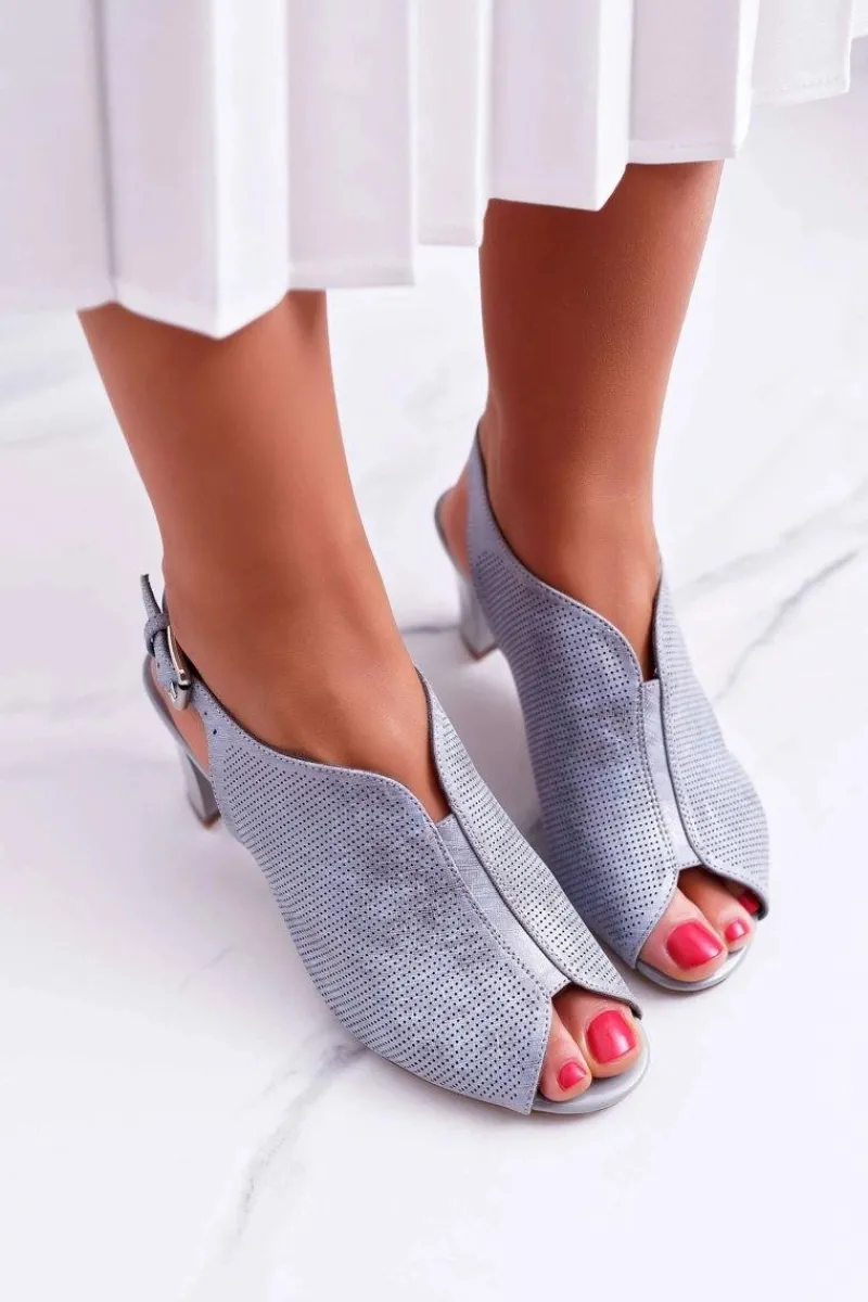 Hot Sandały Damskie Na Słupku Sergio Leone SK800 Szare Fanfara Damskie Sandały Na Obcasie