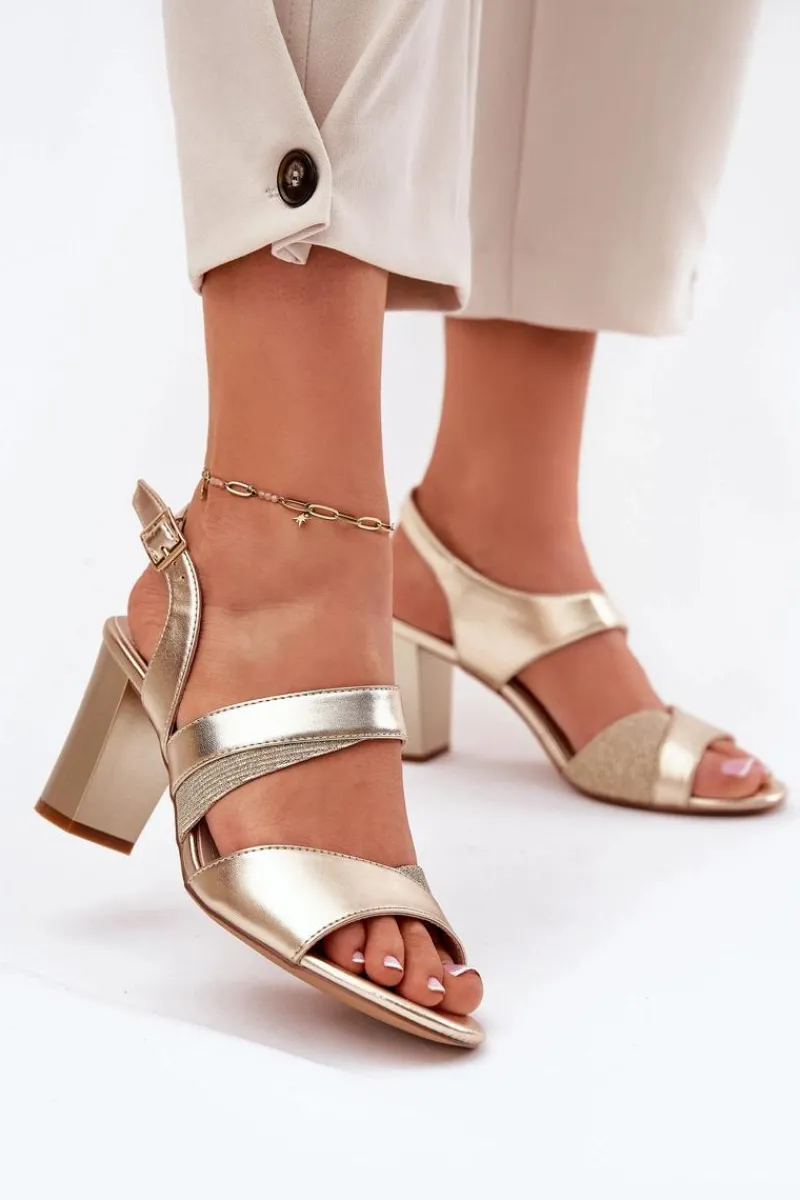 Best Buty Sergio Leone Sandały Damskie Na Słupku Sergio Leone SK866 Złote Złoty