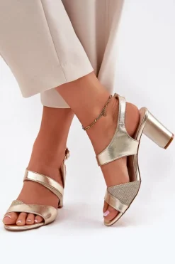 Best Buty Sergio Leone Sandały Damskie Na Słupku Sergio Leone SK866 Złote Złoty