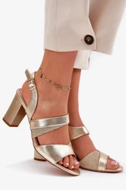 Best Buty Sergio Leone Sandały Damskie Na Słupku Sergio Leone SK866 Złote Złoty