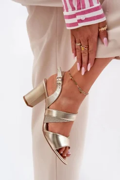 Best Buty Sergio Leone Sandały Damskie Na Słupku Sergio Leone SK866 Złote Złoty