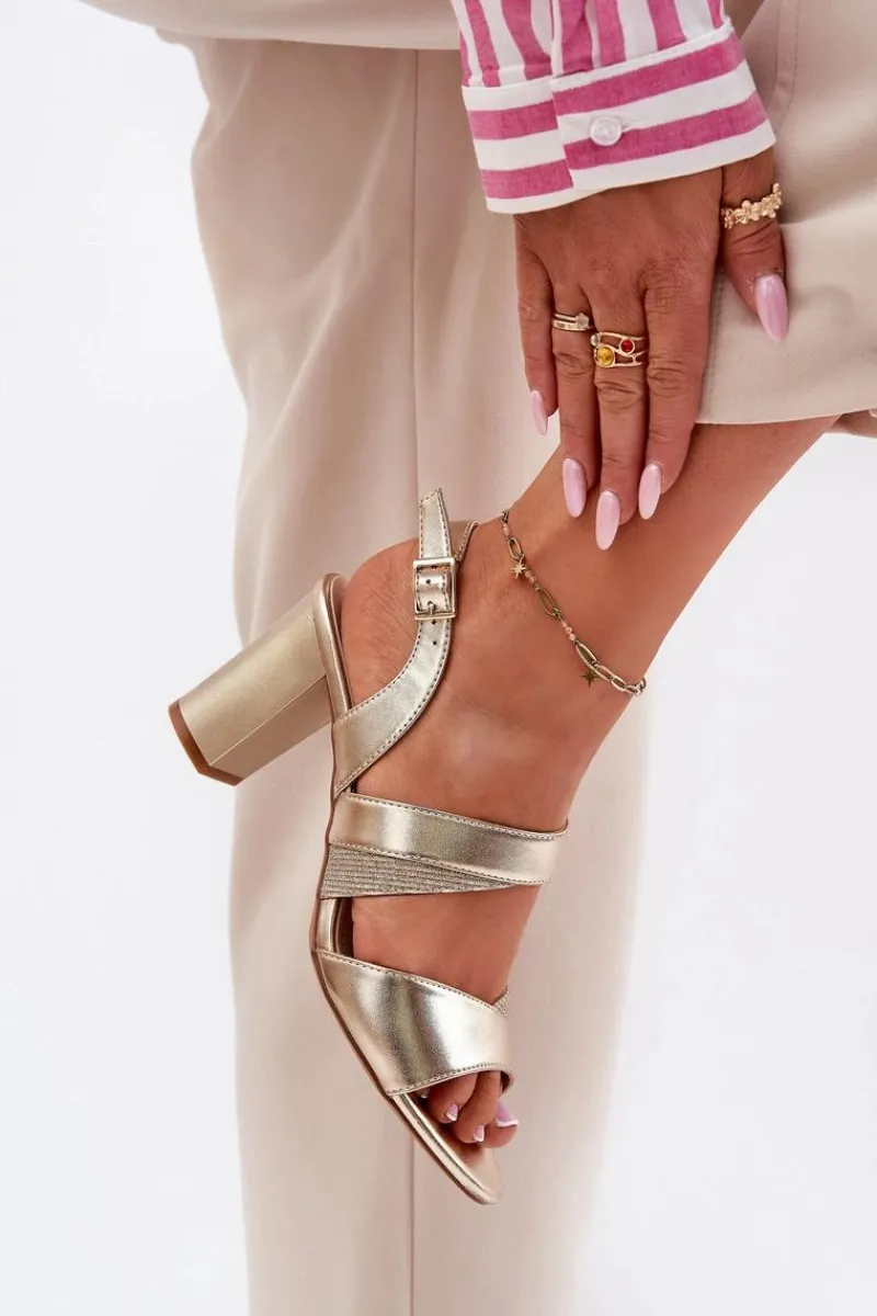 Best Buty Sergio Leone Sandały Damskie Na Słupku Sergio Leone SK866 Złote Złoty