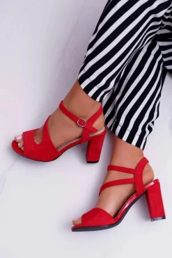 Best Buty Sergio Leone Sandały Damskie Na Słupku Sergio Leone SK868 Zamszowe Czerwone Mersi