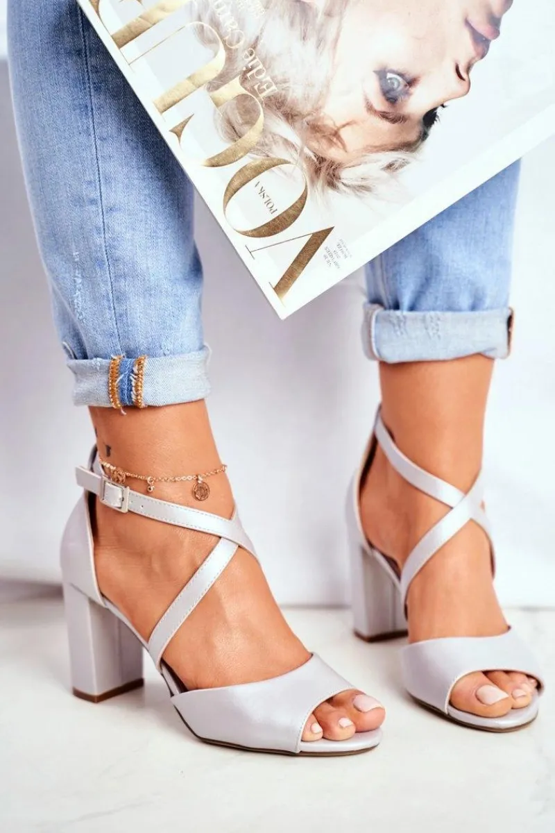 Hot Sandały Damskie Na Słupku Sergio Leone Srebrna Perła SK865 Damskie Sandały Na Obcasie