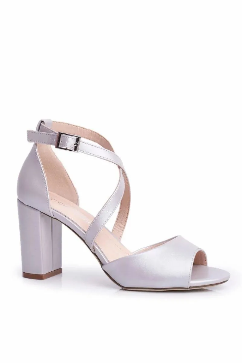 Hot Sandały Damskie Na Słupku Sergio Leone Srebrna Perła SK865 Damskie Sandały Na Obcasie