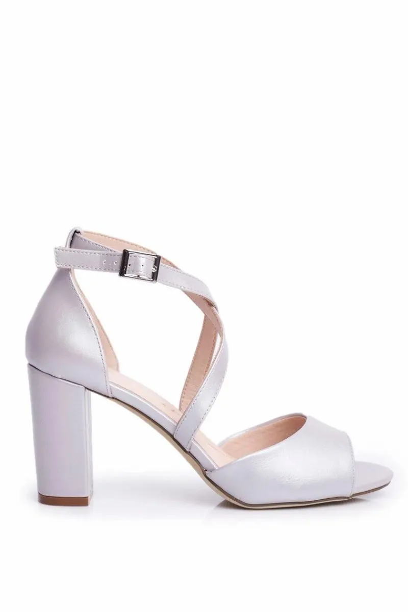 Hot Sandały Damskie Na Słupku Sergio Leone Srebrna Perła SK865 Damskie Sandały Na Obcasie