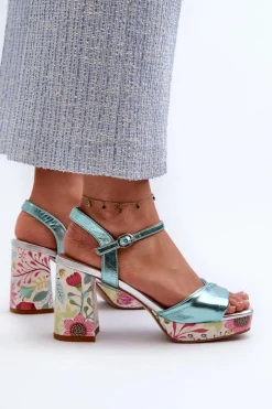 Sandały Na Słupku|Sandały Na Obcasie><noscript><img width=