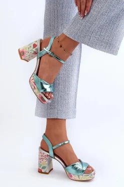 Sandały Na Słupku|Sandały Na Obcasie><noscript><img width=