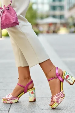 Discount Sandały Damskie Na Słupku W Kwiaty D&A CR980 Różowe Damskie Sandały Na Słupku|Sandały Na Obcasie