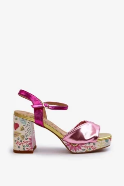 Discount Sandały Damskie Na Słupku W Kwiaty D&A CR980 Różowe Damskie Sandały Na Słupku|Sandały Na Obcasie