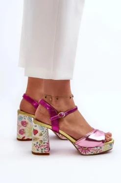 Discount Sandały Damskie Na Słupku W Kwiaty D&A CR980 Różowe Damskie Sandały Na Słupku|Sandały Na Obcasie