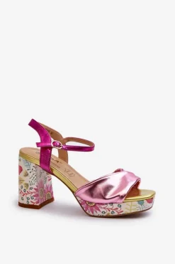 Discount Sandały Damskie Na Słupku W Kwiaty D&A CR980 Różowe Damskie Sandały Na Słupku|Sandały Na Obcasie