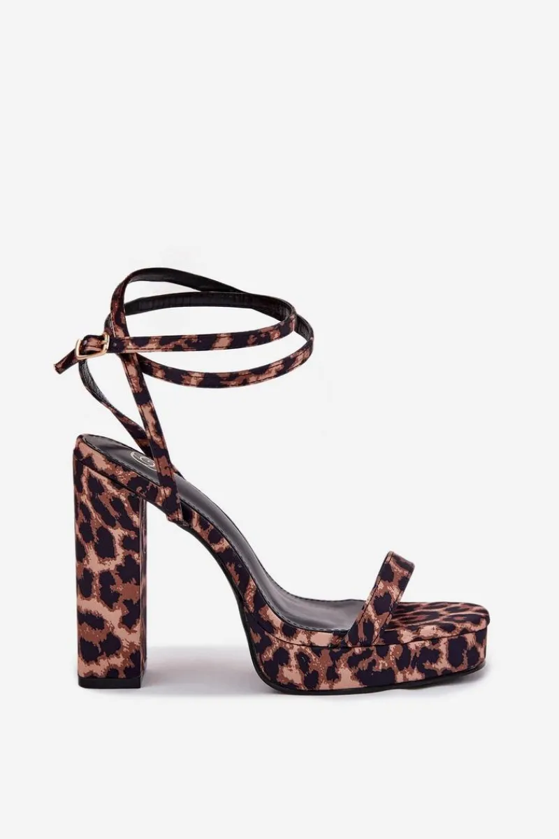 Sandały Na Słupku|Sandały Na Obcasie>Boto Sandały Damskie Na Słupku Z Paseczkiem Panterka Fevenne Brązowy