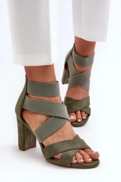 Outlet Evento Sandały Damskie Na Słupku Z Paskami Zielone Obissa