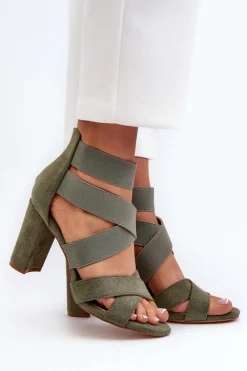 Outlet Evento Sandały Damskie Na Słupku Z Paskami Zielone Obissa