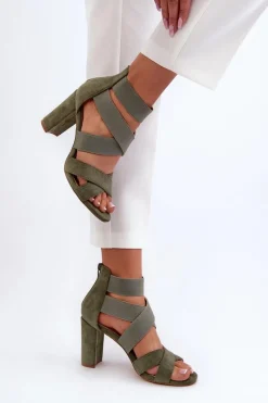 Outlet Evento Sandały Damskie Na Słupku Z Paskami Zielone Obissa