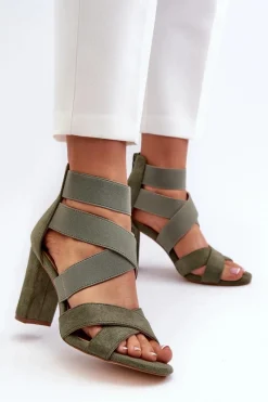 Outlet Evento Sandały Damskie Na Słupku Z Paskami Zielone Obissa