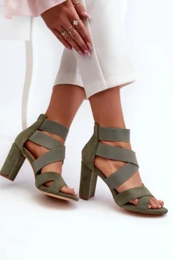 Outlet Evento Sandały Damskie Na Słupku Z Paskami Zielone Obissa