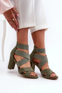Outlet Evento Sandały Damskie Na Słupku Z Paskami Zielone Obissa