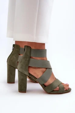Outlet Evento Sandały Damskie Na Słupku Z Paskami Zielone Obissa