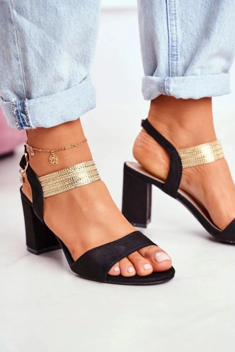 Sandały Na Słupku|Sandały Na Obcasie>Damskie buty S.Barski Sandały Damskie Na Słupku Zamszowe Czarne Enjoy Czarny